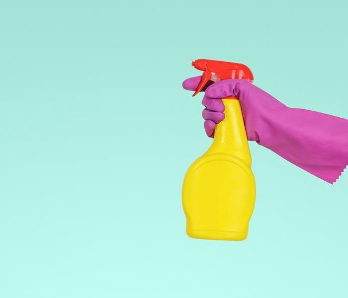 a person holding a spray bottle.